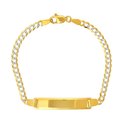 14K Yellow Gold 3.1mm Curb Pave Baby ID Bracelet