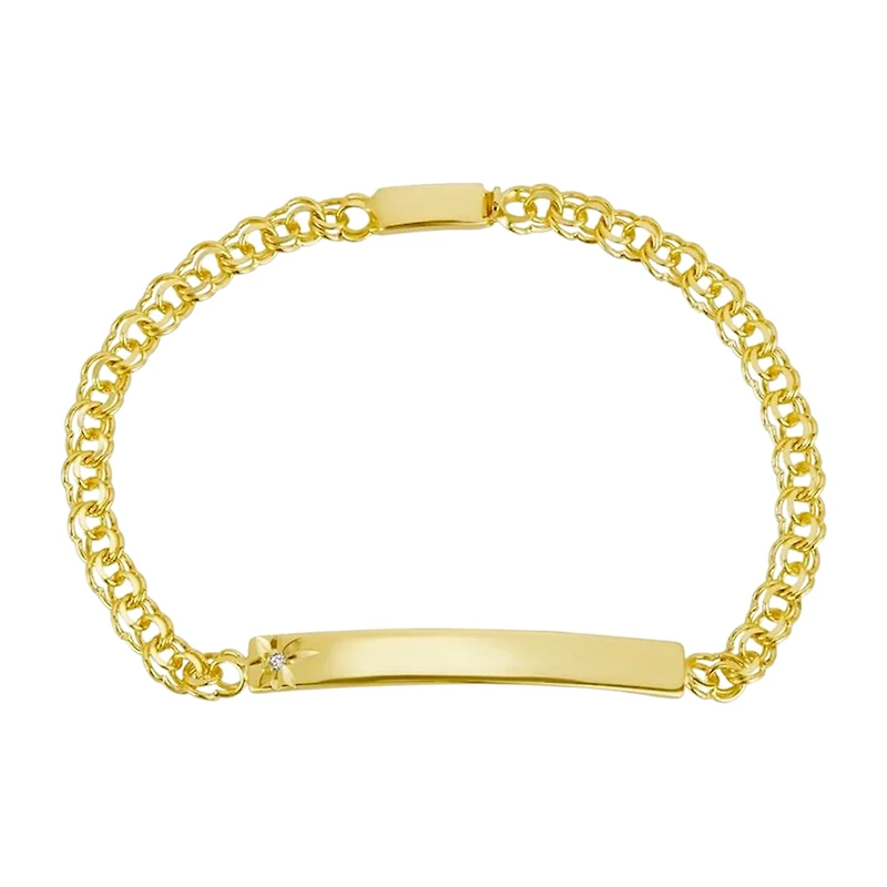 14K Yellow Gold Diamond Accent Rolo Baby ID Bracelet