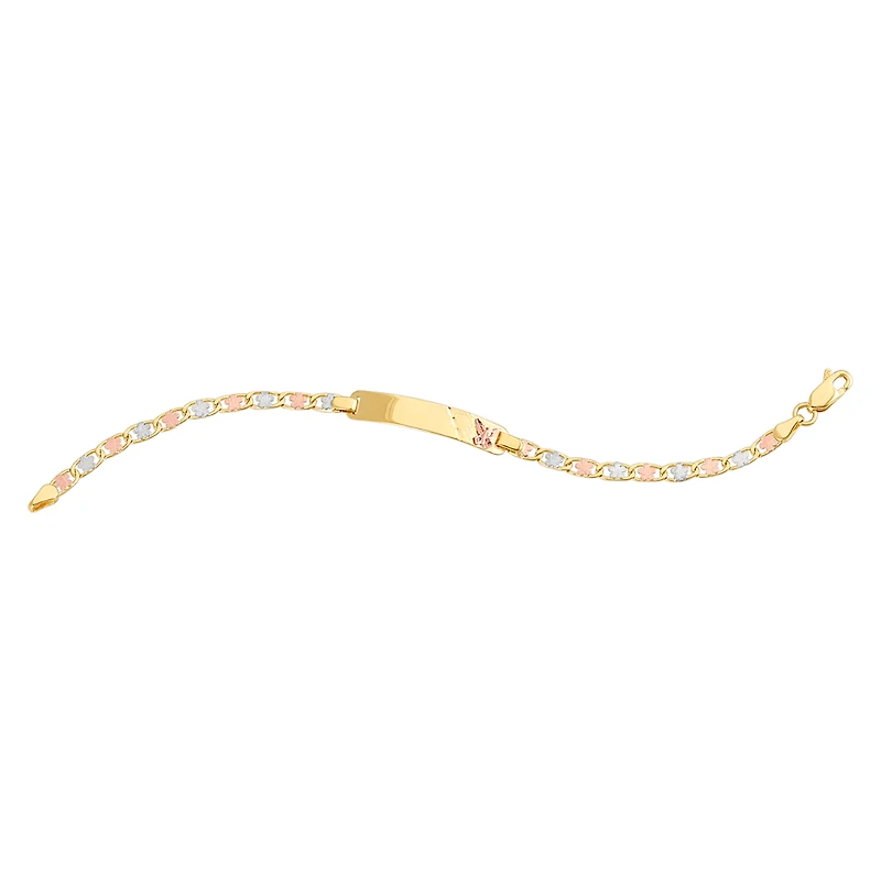 14K Tri Color Flower Link with Butterfly Charm Baby ID Bracelet