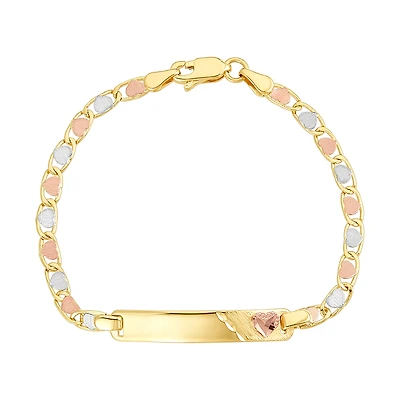 14K Tri Color Heart Link with Heart Charm Baby ID Bracelet