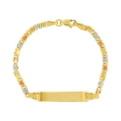 14K Tri Color Gold Heart Mirror ID Baby Bracelet