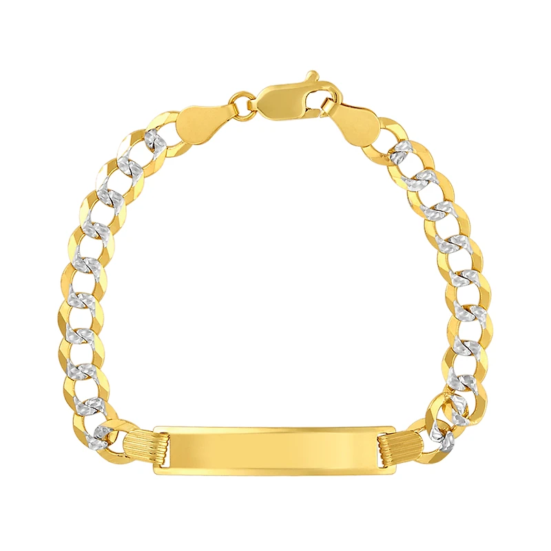 14K Two Tone Gold 5.7mm Curb Pave Baby ID Bracelet