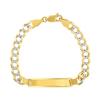 14K Two Tone Gold 5.7mm Curb Pave Baby ID Bracelet