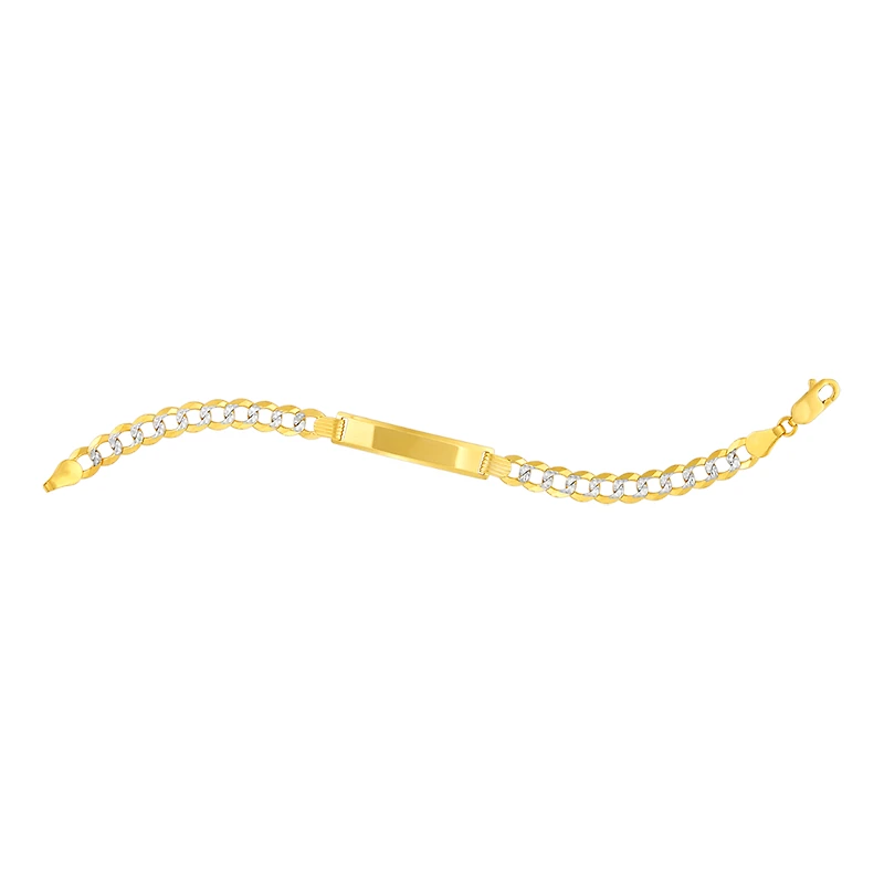 14K Two Tone Gold 5.7mm Curb Pave Baby ID Bracelet