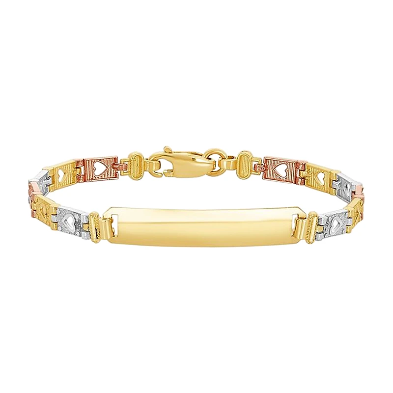 14K Gold Tri-Color Heart Link Baby ID Bracelet