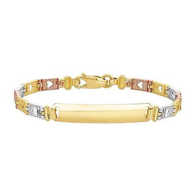 14K Gold Tri-Color Heart Link Baby ID Bracelet