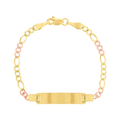 14K Gold Two Tone Figaro Link Baby ID Bracelet