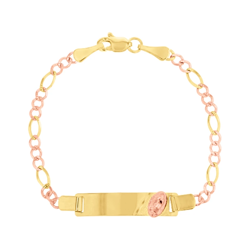 14K Two Tone Gold Guadalupe Figaro Baby ID Bracelet