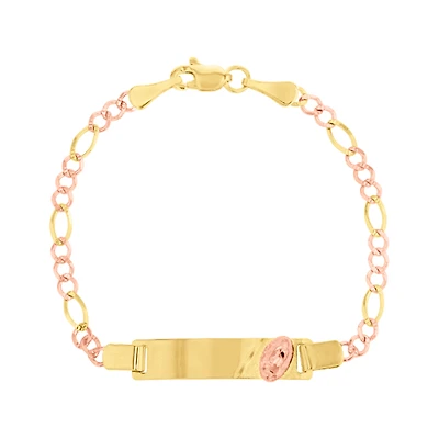 14K Two Tone Gold Guadalupe Figaro Baby ID Bracelet