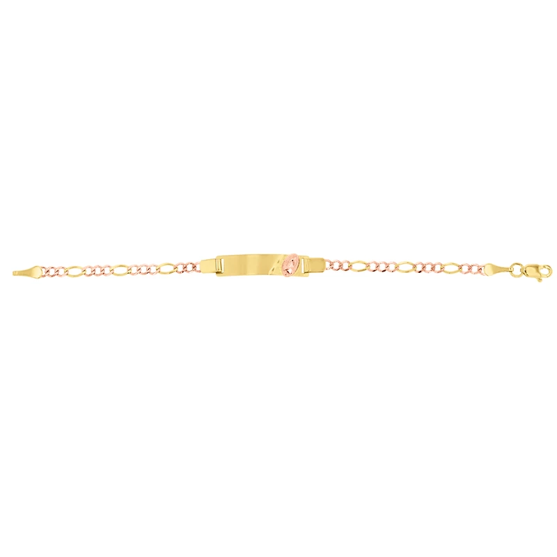 14K Two Tone Gold Guadalupe Figaro Baby ID Bracelet