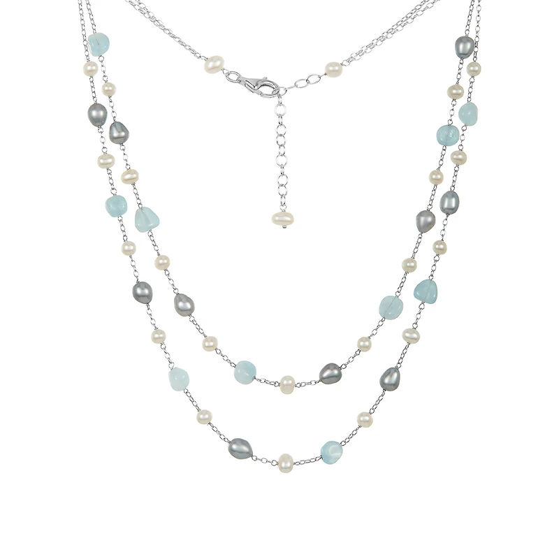 Silver Aqua, White and Grey Pearl Necklace