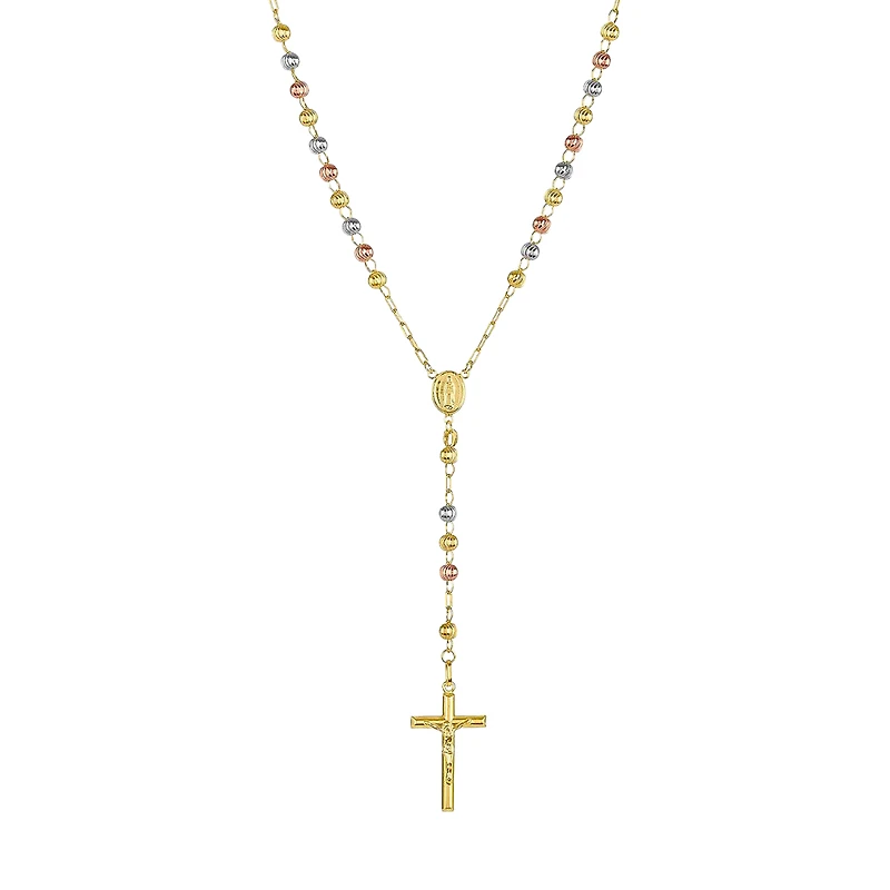 14K Gold Tri-Color 5mm Beaded Rosary