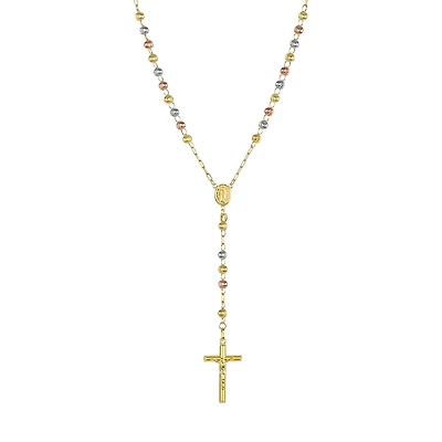 14K Gold Tri-Color 5mm Beaded Rosary