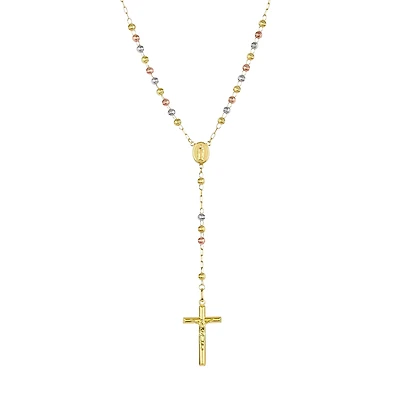 14K Gold Tri-Color 4mm Beaded Rosary