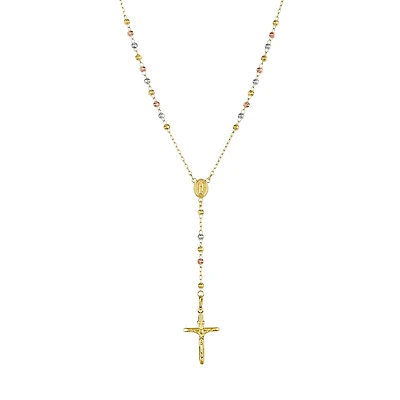 14K Gold Tri-Color 3mm Beaded Rosary