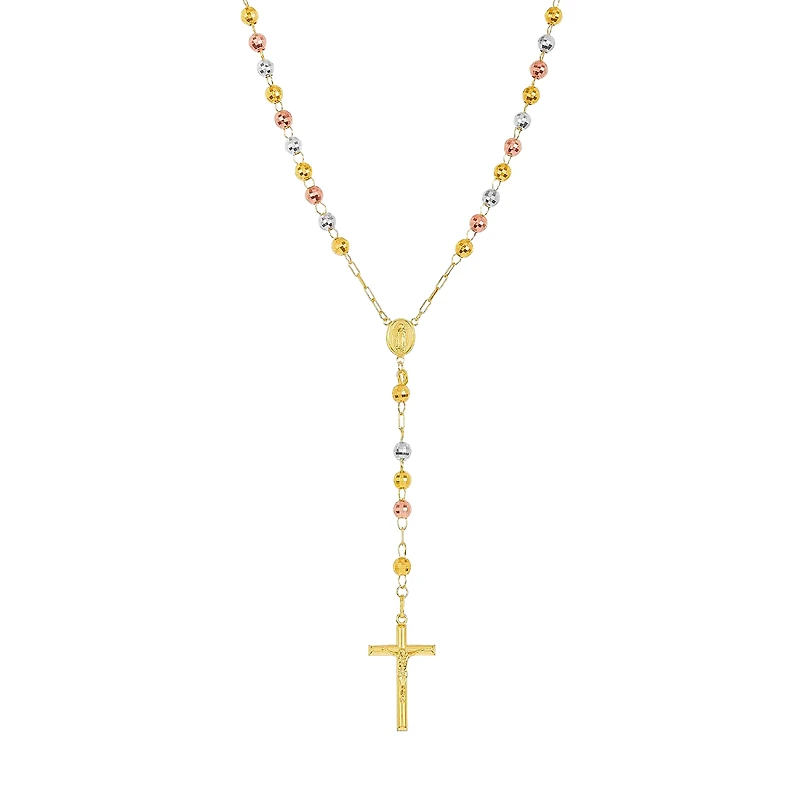 14K Gold Tri-Color 6mm Beaded Rosary