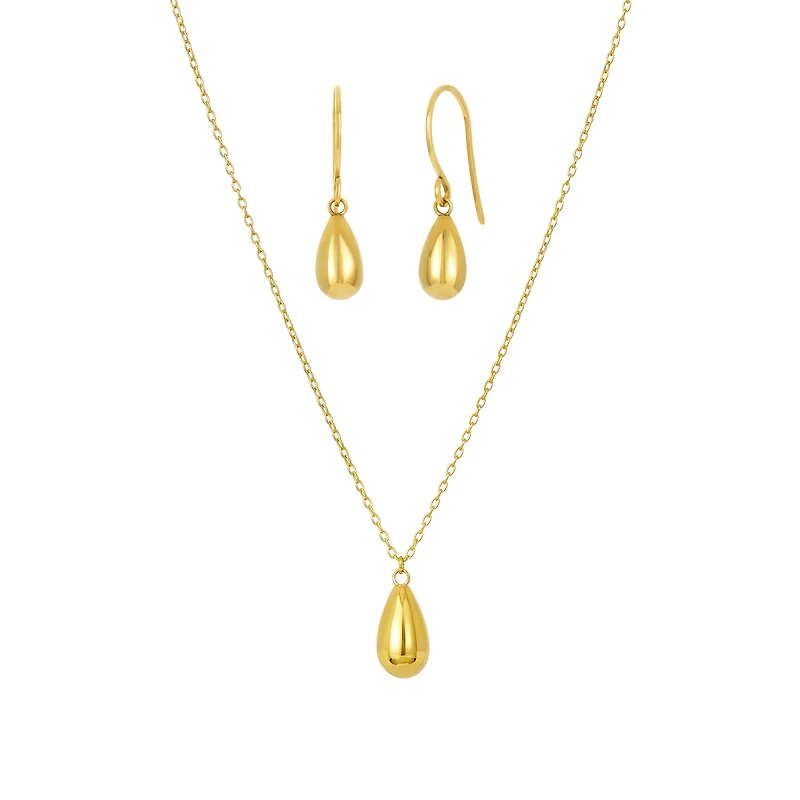 14K Yellow Gold Tear Drop Earrings and Pendant Matching Set