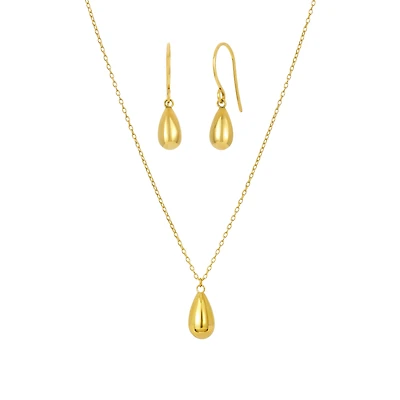 14K Yellow Gold Tear Drop Earrings and Pendant Matching Set