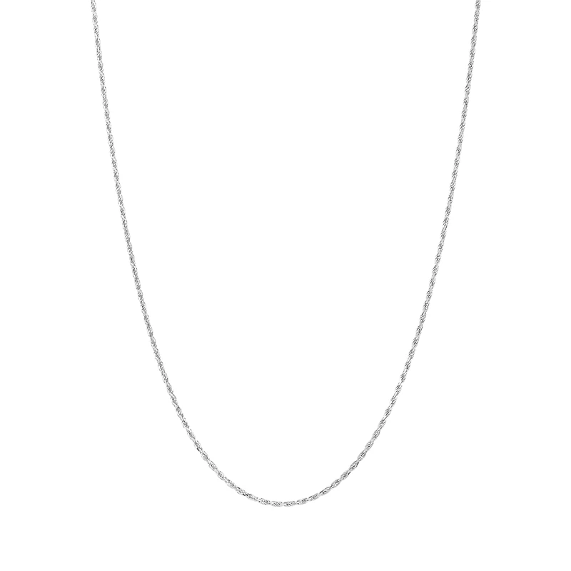 14K White Gold 1mm Diamond-Cut Rope Chain