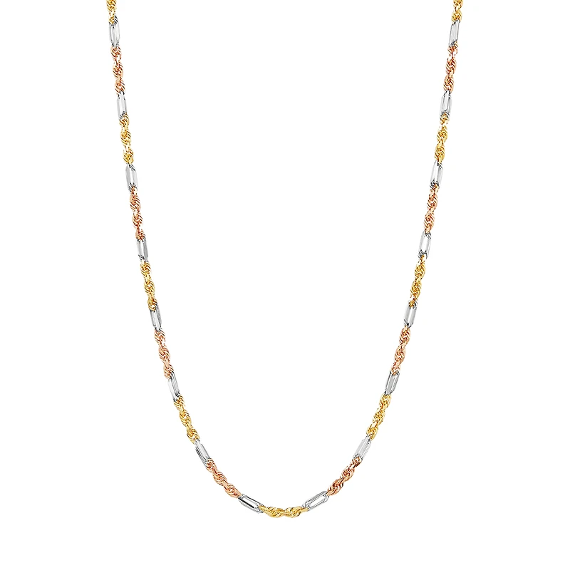 14K Gold Tri Color 3mm Figarope Chain