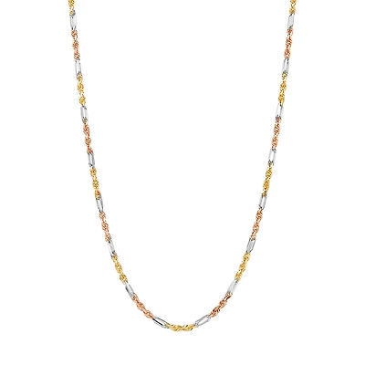 14K Gold Tri Color 3mm Figarope Chain