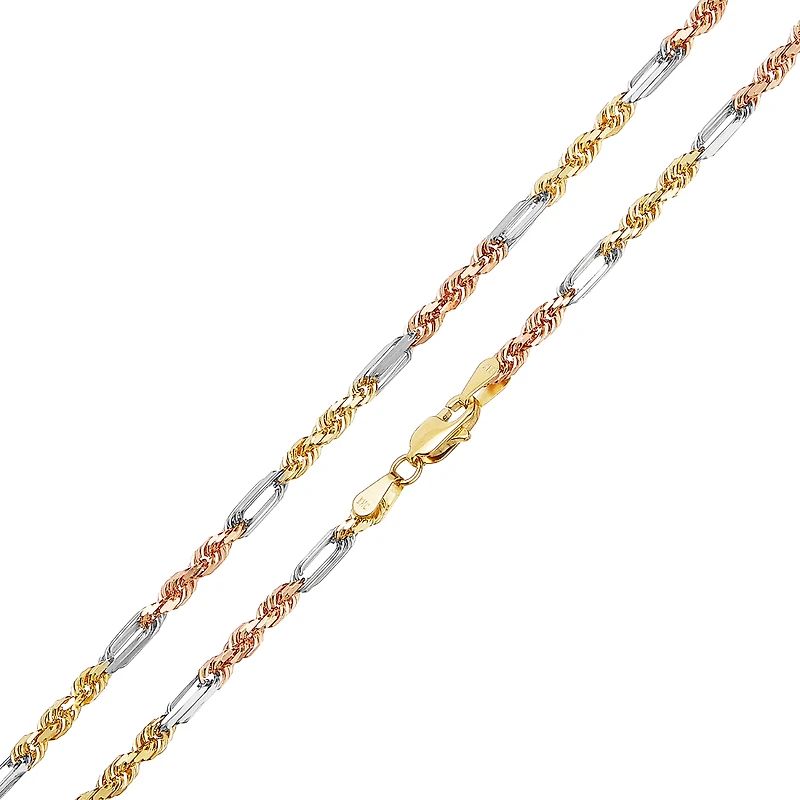 14K Gold Tri Color 3mm Figarope Chain