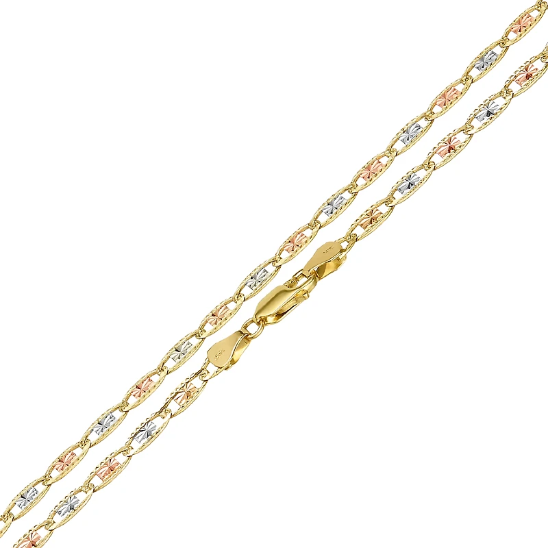 14K Gold Tri Colored 4mm Valentino Link Chain