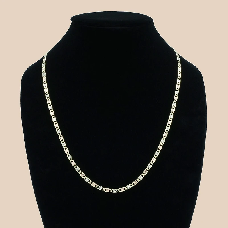 14K Gold Tri Colored 4mm Valentino Link Chain