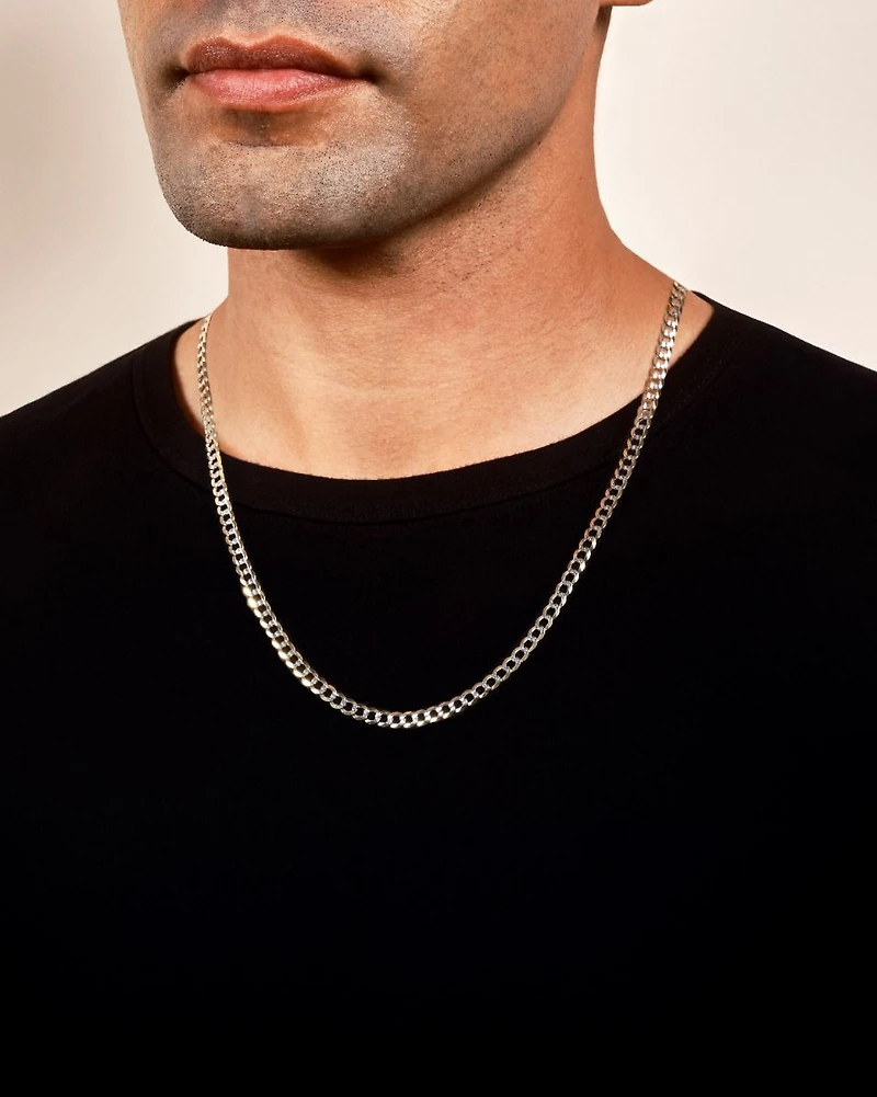 14K Yellow Gold 4.7mm Curb Pave Chain