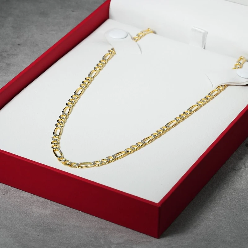 14K Yellow Gold 3.9mm Pave Figaro Chain