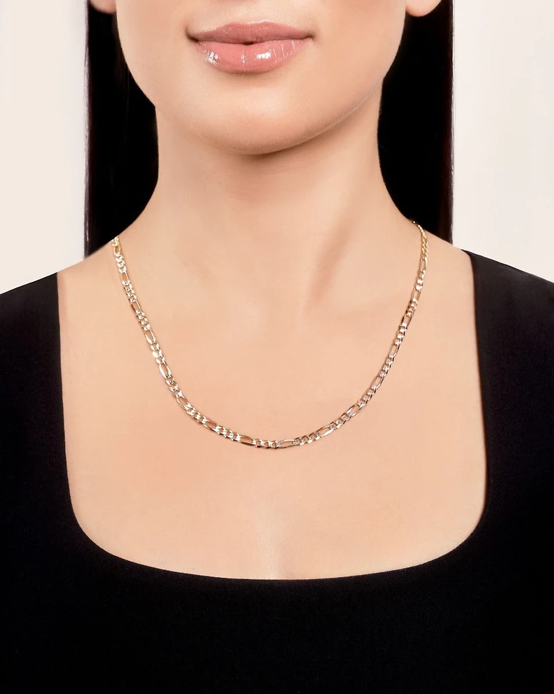 14K Yellow Gold 3.9mm Pave Figaro Chain