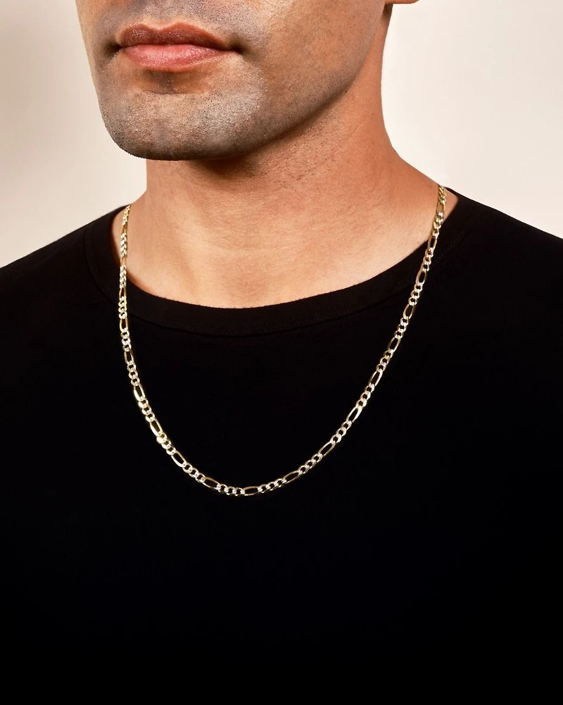 14K Yellow Gold 3.9mm Pave Figaro Chain