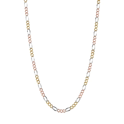 14K Gold Tri Colored 3.7mm Diamond Cut Figaro Chain