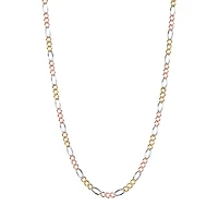 14K Gold Tri Colored 3.7mm Diamond Cut Figaro Chain