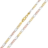 14K Gold Tri Colored 3.7mm Diamond Cut Figaro Chain