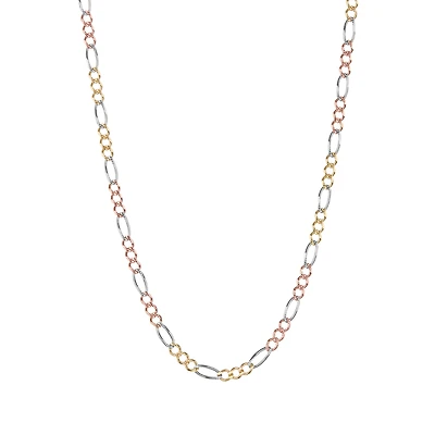 14K Gold Tri Colored 4.6mm Diamond Cut Figaro Chain