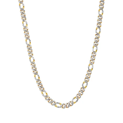 14K Yellow Gold 6.5mm Pave Figaro Hollow Chain