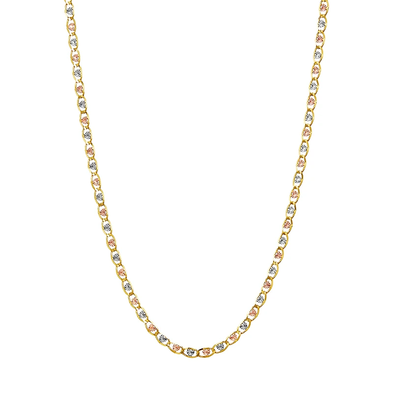 14K Tri Color Gold Heart Link Valentino Chain