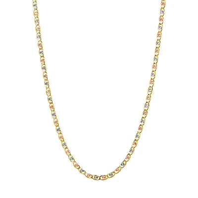 14K Tri Color Gold Heart Link Valentino Chain