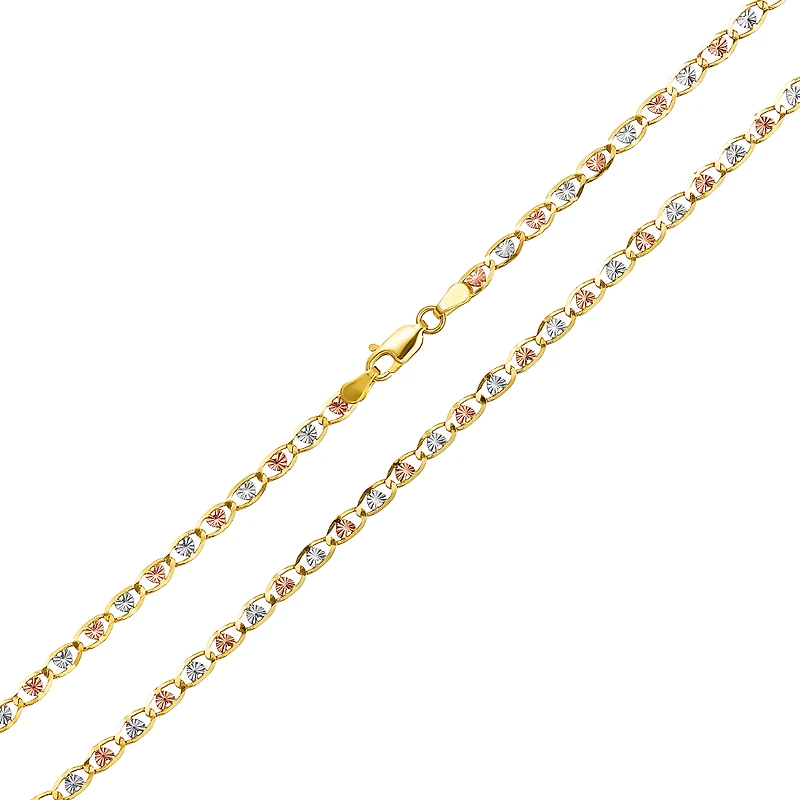 14K Tri Color Gold Heart Link Valentino Chain