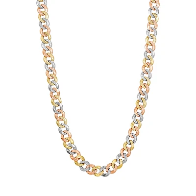 14K Tri Color Gold 8.9mm Curb Diamond Cut Chain
