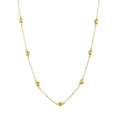 14K Yellow Gold Singapore with Puff Hearts Necklace