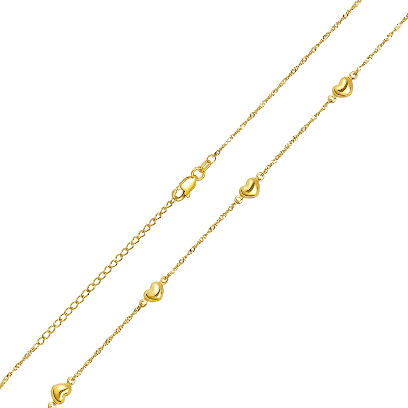 14K Yellow Gold Singapore with Puff Hearts Necklace