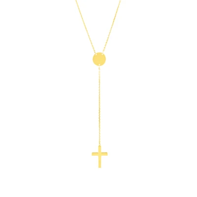 14K Yellow Gold Engravable Cross Lariat Necklace