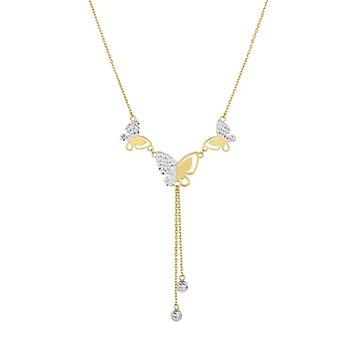 14K Two Tone Gold Butterfly Lariat Necklace