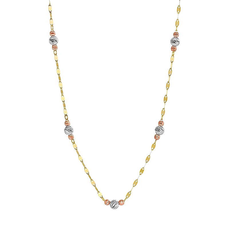 14K Gold Tri-Color Beaded Cloud Disc Necklace