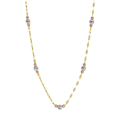 14K Gold Tri-Color Beaded Cloud Disc Necklace