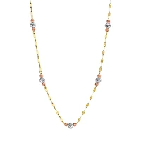 14K Gold Tri-Color Beaded Cloud Disc Necklace