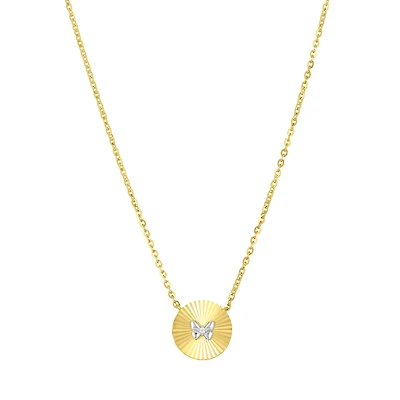 14K Two Tone Gold Butterfly Pendant Necklace