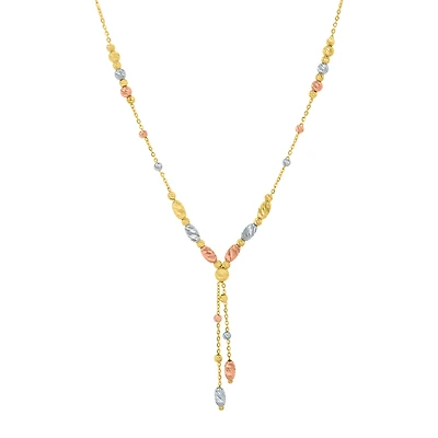 14K Tri Color Gold Diamond Cut Bead Necklace